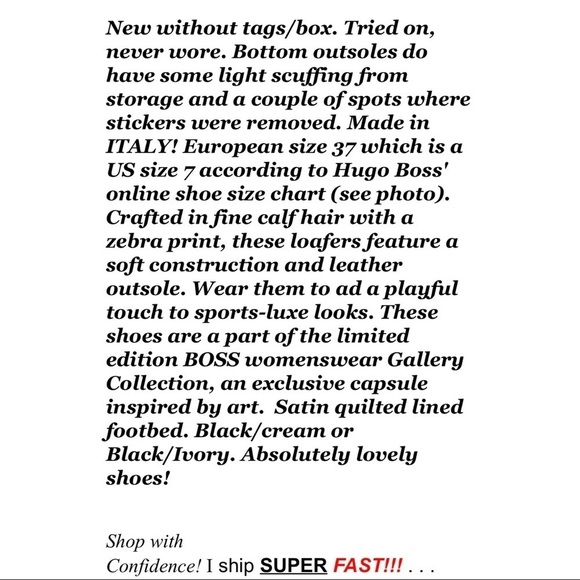 Hugo Boss Womens 37 Sz 7 Calf-hair Fur Zebra Print Loafer Flats Black - Picture 2 of 11